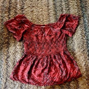 Maurices Red Puff Sleeve Peplum Blouse